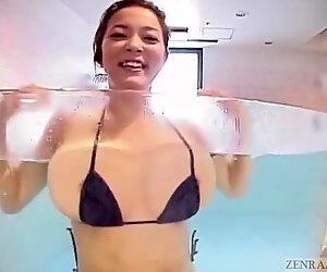 Subtitled Japanese huge breasts wife skinny dipping titjob
