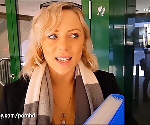 Horny blonde rides cock after class