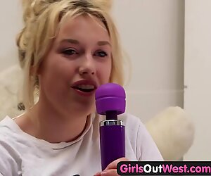 Girls Out West - Curvy amateur blonde toys her pinky pussy