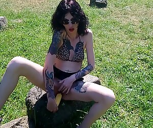 Shameless Lucy Ravenblood Fucking Pussy with Corn in Public