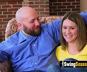Lucky swinger husband has such fun sucking titties
