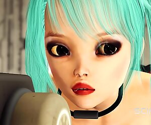 Sex in a spaceship. Space busty girl in cuffs gets fucked hard by sex robot in the lab